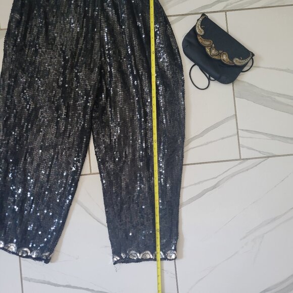 Goregous Vintage Cotton Zone Black Sequins pants with silver Accents size 18 - Picture 2 of 11
